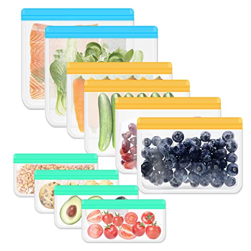 10Pcs Food Storage Bags Silicone, Leakproof Reusable Storage Bags, Reusable Snack Bags Silicone For Home Food Storage, Kids School Lunch,Picnic And Travel (Colorful) #TOP10