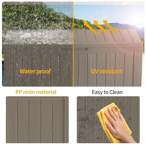 TARKARI 100 Gallon Resin Deck Box, Waterproof Outdoor Storage Box, Lockable for Patio Furniture, Garden Tools, Pool Accessories, UV-Resistant for All Weather Use, Coffee - Thumbnail 6