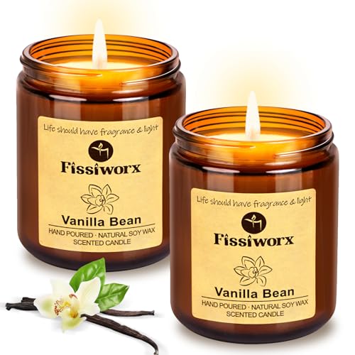 Vanilla Scented Candle Set 2 Pack, Candle for Home Scented, Odor Eliminating, Stress Relief, 15oz, 110 Hours Long Lasting Soy Wax Gift Set for Women