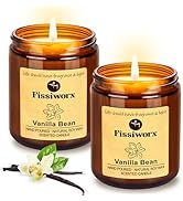 Fissiworx Vanilla Scented Candle Set 2 Pack, Candle for Home Scented, Odor Eliminating, Stress Re...