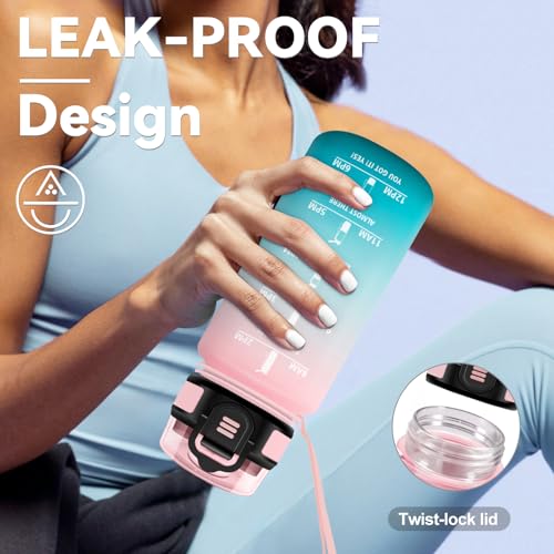 KollyKolla Trinkflasche Auslaufsicher 500ml, Wasserflasche mit strohhalm, Sport Trinkflasche mit Zeitmarkierung, Kohlensäure Geeignet… – Ansicht 4