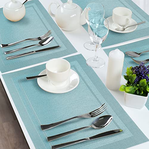 Image of FGSAEOR Placemats,Table Place Mats for Kitchen Dining, Heat-Resistant Anti-Skid Stain Washable PVC Table Mats, Easy to Cleaning Woven Vinyl Dinner Mats (Blue, 6 Pack)