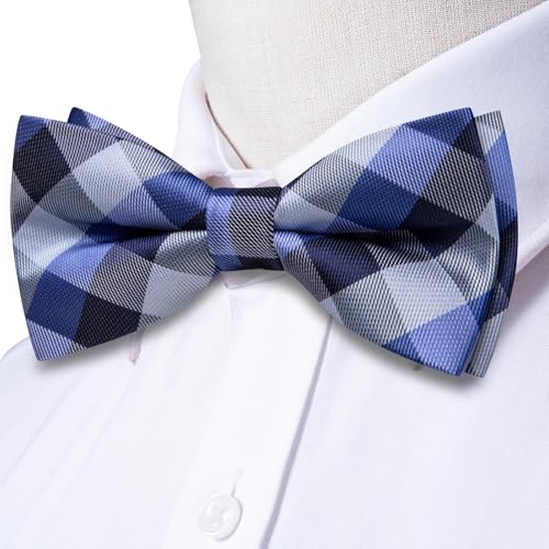 Image of Dubulle Mens Paisley Striped Bowtie Set Pre-tied Bowtie for Men and Pocket Square Set Wedding Business
