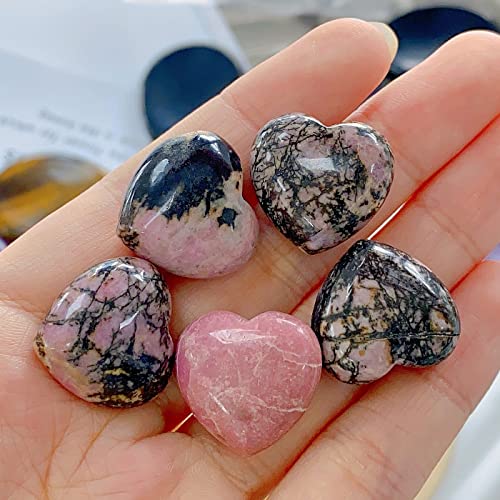 XIANNVXI 10 PC Kristalle Steine Herz Stein Rhodochrosit Schwarz Linie Rhodolith Liebe Heilung Kristall Edelsteine Set Poliert NatüRliche Glückssteine