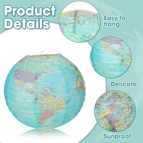 Retisee 12 Pcs 10 Inch Around the World Decorations Globe Hanging Paper Lantern Travel Themed Party Decor World Map Classroom Earth Day Decorations for Home Earth Theme Party Decor - Thumbnail 4