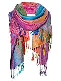 Verdusa Women's Boho Colorful Tribal Neck Scarf Hippie Fringe Poncho Shawl Wraps Pink One-Size