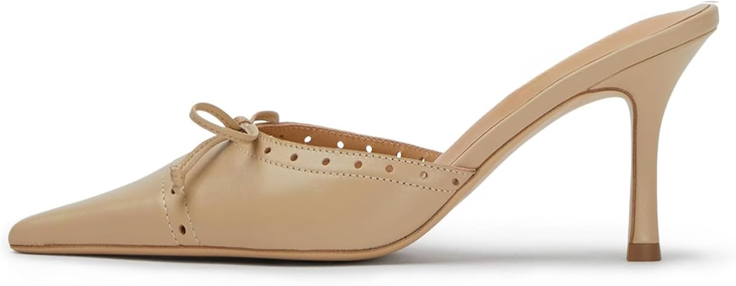 Kitten Heels for Women Dressy Pointed Toe Bow Heeled Sandals Vintage Mules Sexy Stiletto Heel Casual Pumps
