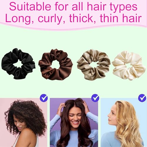 4 szt. Scrunchies do włosów z prawdziwego jedwabiu, jedwabne miękkie gumki do włosów, elegancka opaska do włosów, akcesoria do włosów dla kobiet, różne elementy, w tym czarny, beżowy, herbaciany i