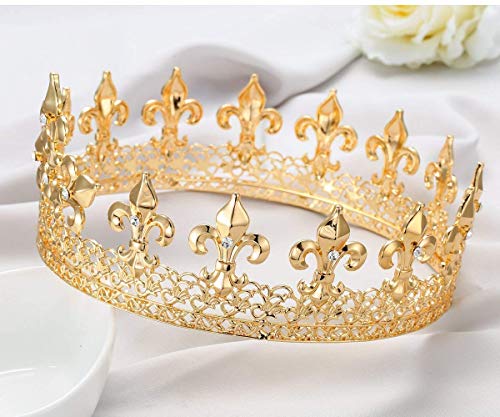 S Snuoy Full Round King Crown Gold Silver Prom Party Costume Hair Accessories Metal Tiaras Pageant Party Male's Hats Pack Of 2 #TOP4