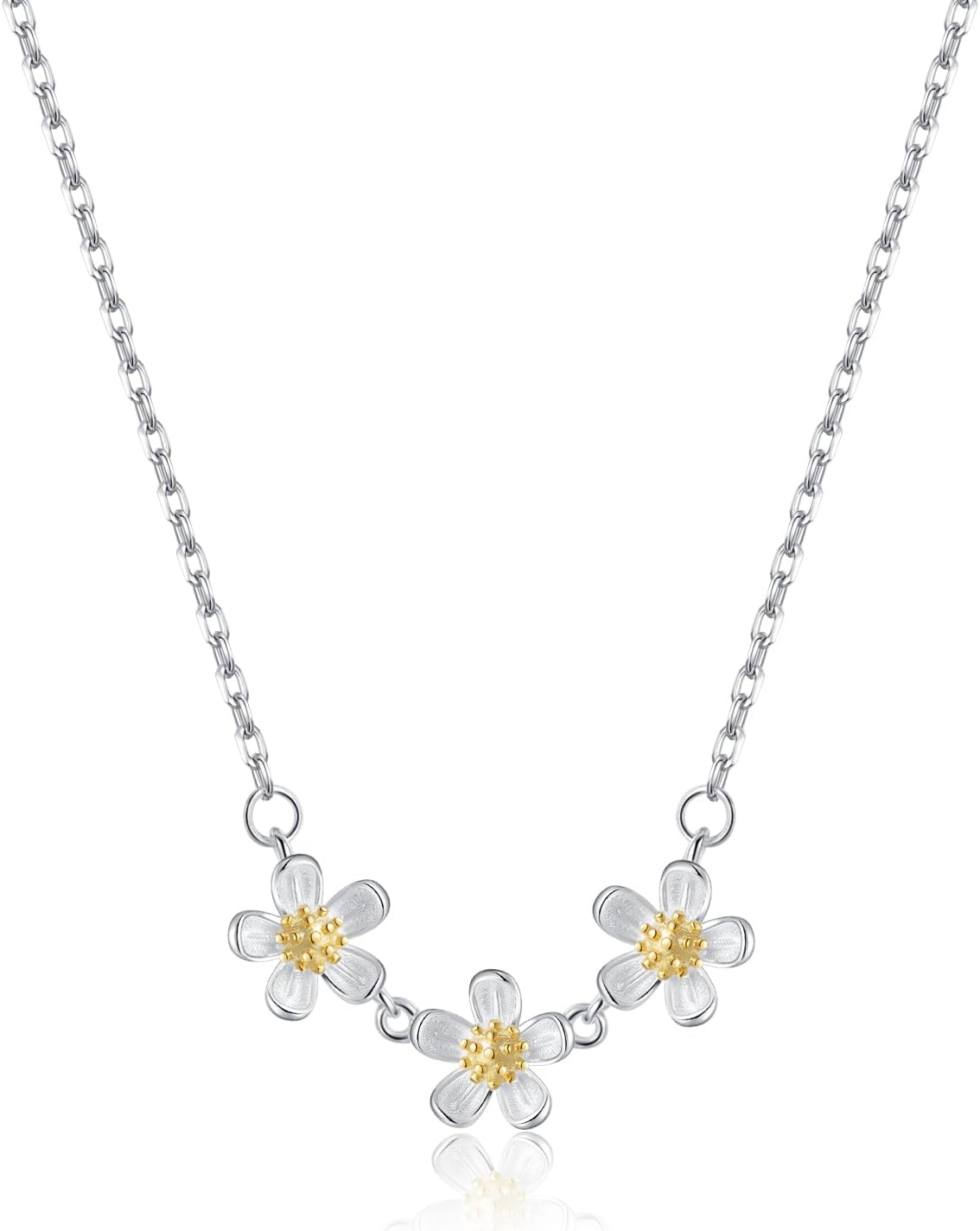 Reffeer Solid 925 Sterling Silver Flower Chain Necklace for Women Teen Girls Small Daisy Pendant Necklace Choker