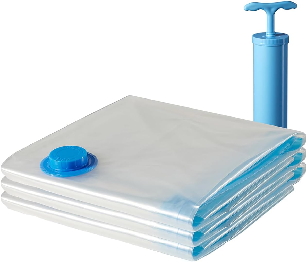 Amazon Brand - Solimo Vacuum Storage Bags for Travel|Space Saver|Airtight Reusable Ziplock with Hand Pump|Compression Storage Bag|3-Pack (Large), Transparent