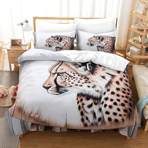 Housse couette guépard 140x200 parure lit microfibre hypoallergénique