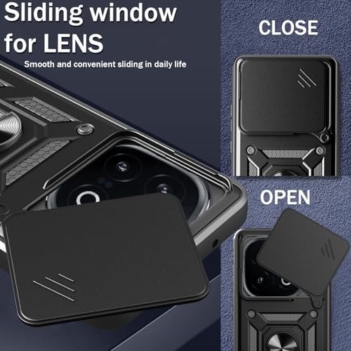 Image of SPAZY CASE Plastic iQOO 13 5G Back Cover | Heavy Duty Hybrid Case with 360 Degree Rotating Finger Ring Holder + Slider Shutter Camera Protection Cover for iQOO 13 - Black