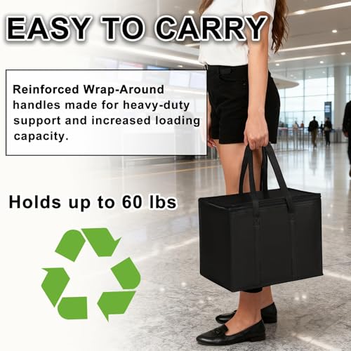JNYONG 2 Pack Insulated Reusable Grocery Shopping Bags with zippered top,Food Delivery Bag,Collapsible Cooler Bag for Frozen Foods
