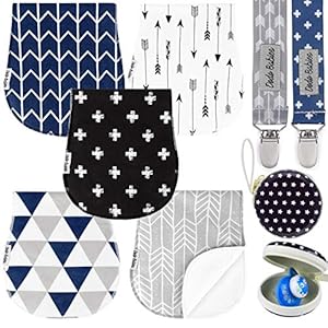 Dodo Babies 5-Pack Baby Burp Cloths – Soft, Absorbent Cotton Burp Cloths – Includes Pacifier Case and 2 Pacifier Clips…
