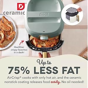Daashceramictasticrispexpressairfryer26qtoilfreecookingadjustabletimernonstickceramiccoatingcompactsizeforsmallkitchensfastheatingforfrieschickensage Urban Country Home Decor Daash ceramic tasti crisp express air fryer 26qt oil free cooking adjustable timer non stick ceramic coating compact size for small kitchens fast heating for fries chicken sage urban country home decor