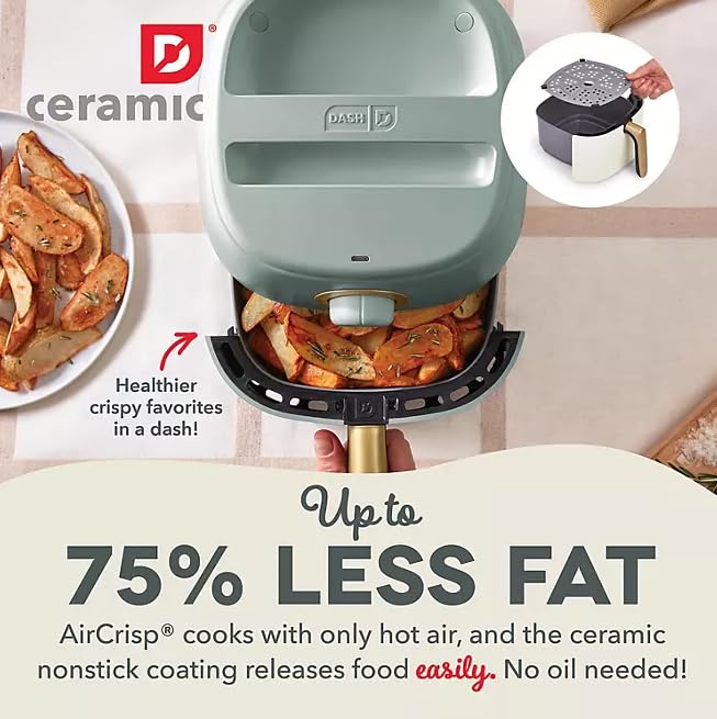 Daashceramictasticrispexpressairfryer26qtoilfreecookingadjustabletimernonstickceramiccoatingcompactsizeforsmallkitchensfastheatingforfrieschickensage Urban Country Home Decor Daash ceramic tasti crisp express air fryer 26qt oil free cooking adjustable timer non stick ceramic coating compact size for small kitchens fast heating for fries chicken sage urban country home decor