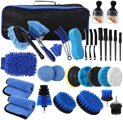 31 Stück Auto Reinigungsset, Auto Waschen Set,Auto Reinigungsset Komplett für Innenraum und Außenfläche,Auto Detailing Pinsel Auto Waschset,Detailing Set,Auto Reinigungsset für Lüf