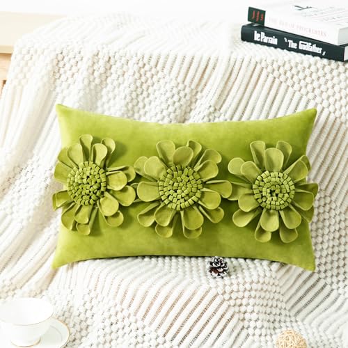Vogol 011BZ24309GNS2012 3D Flower Patchwork Throw Pillow Cover For Bedroom, Modern Artist Green Sunflower Lumbar Pillowcase Covers thumb #1