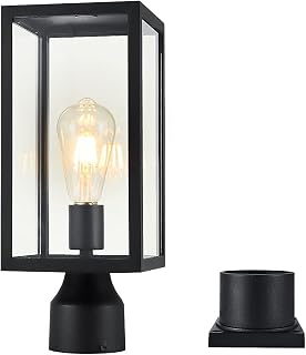 Windben 15-Inch Matte Black Waterproof Outdoor Post Lantern Light with Pier Mount Base for Garden, Yard & Driveway