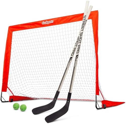 GoSports Hockey Street Set - Includes Pop-Up Goal and 2 Hockey Sticks with 2 Balls