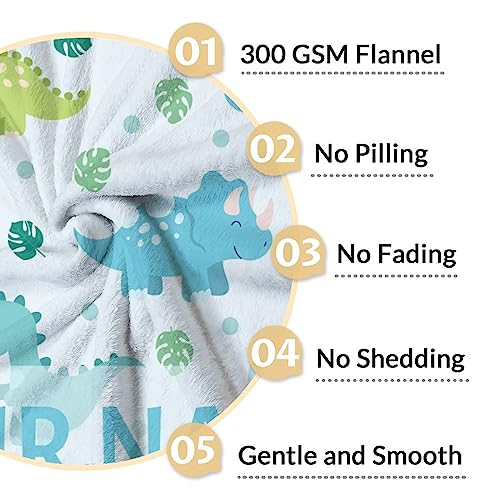 Personalized Dinosaur Blanket Gifts with Name - 30"x40" Cute Throw for Girls & Boys - Blue Soft Fuzzy Blankets for Couch & Office