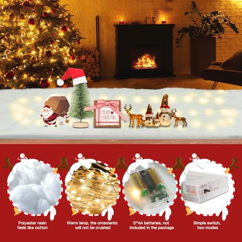Bindokun Weihnachten Schneedecke Deko mit Warmes LED-Licht,150CM*40CM Kunstschnee Matte Künstliche Schneematte Decorations for Weihnachtsbaum,Flauschige Schneebaumwollfaser