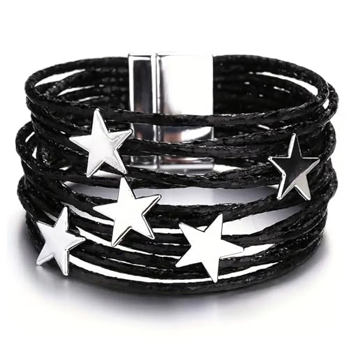 Image of Fesciory Leather Wrap Bracelets for Women, Boho Leopard Multi-Layer Crystal Beads Cuff Bracelet Jewelry