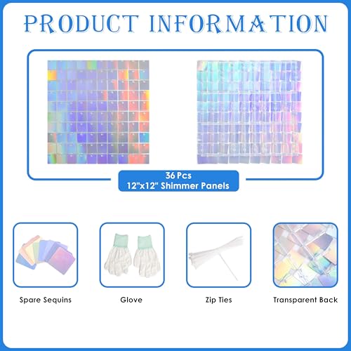 Image of Shimmer Wall Backdrop Silver Iridescent Square Sequin Wall Panel Backdrop Decor for Wedding, Anniversary, Birthday, Party, 36 Panels