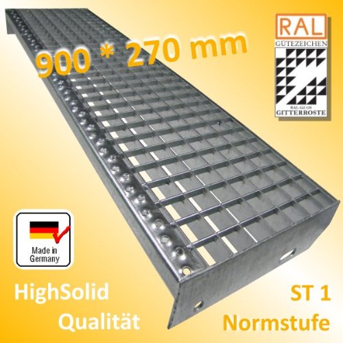 Preisvergleich Produktbild Gitterroststufe 900 * 270 mm - Gitterroststufen als Pressroststufen - rutschhemmend durch Sicherheitsantrittskante - Maschenweite 31 * 31 mm - Tragstab glatt - Füllstab glatt