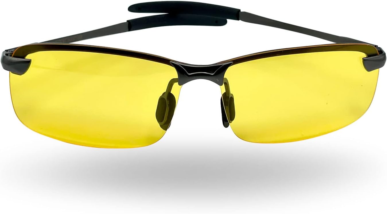 KS MastersBest Night Driving Glasses HD Night Vision Polarized Safety Glasses for Night Driving Anti-Glare Risk Reducing Driver Eyewear Sport Sunglasses Men or Women UV400 Eyes Protection Metal Frame