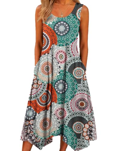 HOTOUCH Resort Wear Summer Dresses for Women Sleeveless Floral A-Line Midi Tank Dress Beach Vacation 2026 Hawaiian Casual Cute Petite Flowy S