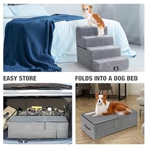 Veehoo-Dog-Stairs-for-23-Inches-High-Beds-Folding-Foam-Pet-Steps-for-Small-or-Old-Dogs-and-Cats-Non-Slip-Balanced-High-Loading-Bearing-Indoor-Step-Dark-Gray-4-Steps - Cucciolini Doodles Veehoo-Dog-Stairs-for-23-Inches-High-Beds-Folding-Foam-Pet-Steps-for-Small-or-Old-Dogs-and-Cats-Non-Slip-Balanced-High-Loading-Bearing-Indoor-Step-Dark-Gray-4-Steps