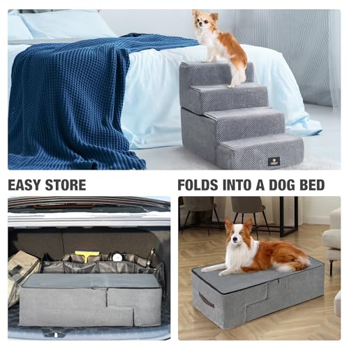 Veehoo-Dog-Stairs-for-23-Inches-High-Beds-Folding-Foam-Pet-Steps-for-Small-or-Old-Dogs-and-Cats-Non-Slip-Balanced-High-Loading-Bearing-Indoor-Step-Dark-Gray-4-Steps - Cucciolini Doodles Veehoo-Dog-Stairs-for-23-Inches-High-Beds-Folding-Foam-Pet-Steps-for-Small-or-Old-Dogs-and-Cats-Non-Slip-Balanced-High-Loading-Bearing-Indoor-Step-Dark-Gray-4-Steps
