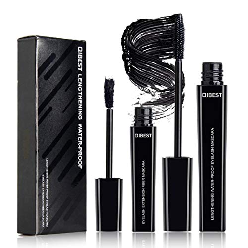 Qibest 4D Silk Fiber Lash Mascara, Waterproof Thick Thickening and Lengthening Mascara, Long Lasting Charming Eye Makeup All Day Exquisitely, Full, Long, Thick, Smudge-Proof Eyelashes