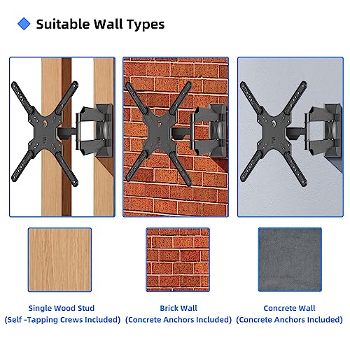 Image of Suptek 55 inch TV Wall Mount, Swivel Tilt Extend TV Wall Bracket for Most 32-55 inch Curved Monitor and Plasma TVs up to 31.8kg, Adjustable Heavy Duty Wall Mount, Max VESA 400x400mm