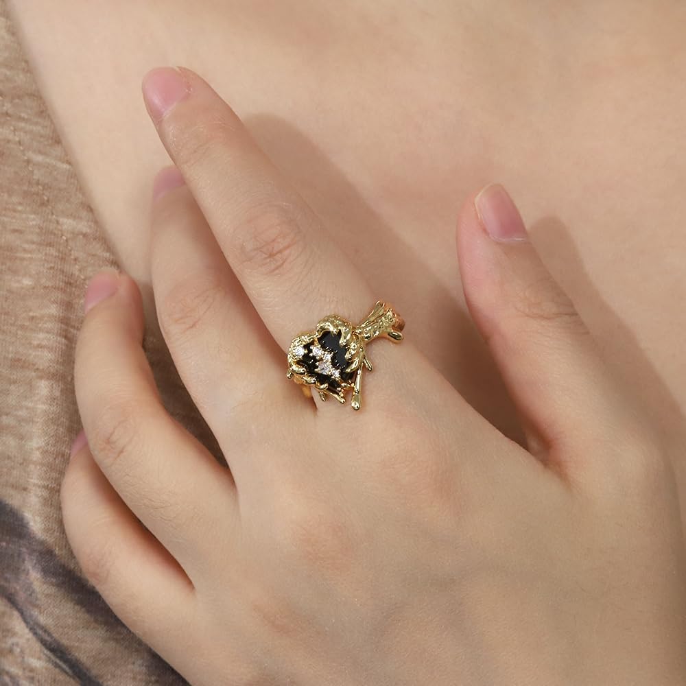 Fashion punk personality ring Irregular geometry Heart women's index finger ring 18K gold plated adjustable opening ring M537 - Image 2