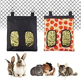2PCS Rabbit Hay Feeder Bag, Guinea Pig Hay Feeder, 2 Holes, Large Capacity Bunny Hay Feeders, 600D Oxford Cloth Fabric, Hanging Feeding Hay Bag for Rabbits Guinea Pigs Chinchillas Small Pets