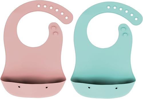 Miniatura 4 de Baberos de silicona para bebés con recogedor de alimentos, impermeables, enrollables y botones. Babero de silicona extra grueso para niños pequeños,