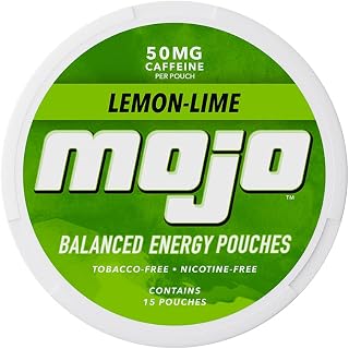 Mojo™ Balanced Energy Pouches | Healthier Energy Drink Alternative | Zero Sugar & Calorie-Free with Ginseng, Yerba Mate, B-Vitamins, and Amino Acids | 15 Pouches Per Can | 5 Cans of Lemon Lime