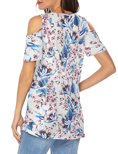 Luranee Off The Shoulder Tops For Women,Summer Tshirts Short Sleeve Shirt Ladies Tops Petite Boutique Clothing Holiday Tunic For Leggings Novelty Blouses White Blue M #TOP3