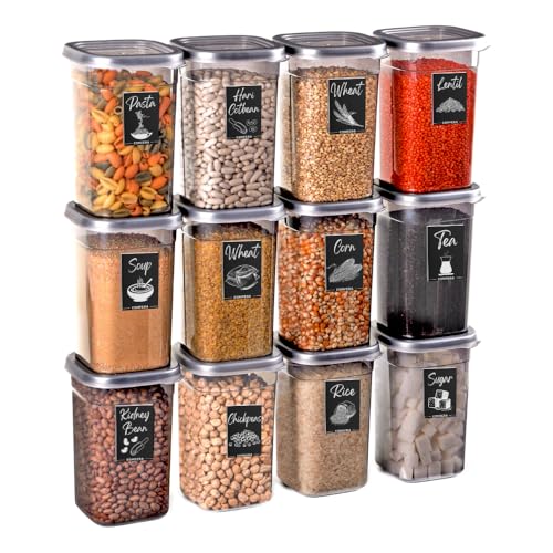 COMFERA 12-Piece 40 OZ BPA-Free Airtight Food - Food Storage Containers With Lids, Flour, Pantry Storage Includes 20 Reusable Washable Labels, Kitchen Organizer