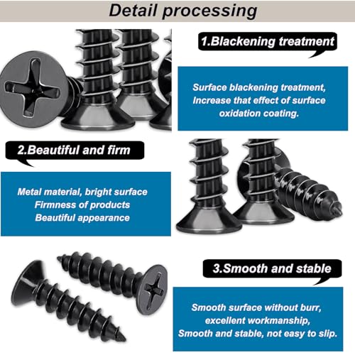 Image of #4 Small Wood Screws Assortment Kit 420PCS, Black Short Phillips Flat Head Self Tapping Cabinet Hinge Screws, Hardened Carbon Steel Tiny Micro Mini Screws with 20Pcs M6 Wall Anchors