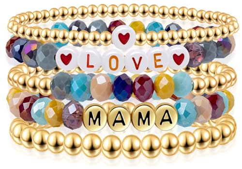 Artlunar Love Mama Beaded Bracelet Set - Inspirational Jewelry Gift for Moms, Birthdays