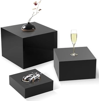 Gowing Buffet Risers, Food Display Risers for Party, Black Food Risers for Buffet Dessert Table, Risers for Display Decorative for Food, Black Acrylic Boxes for Food Display, 3PCS 6x7x8