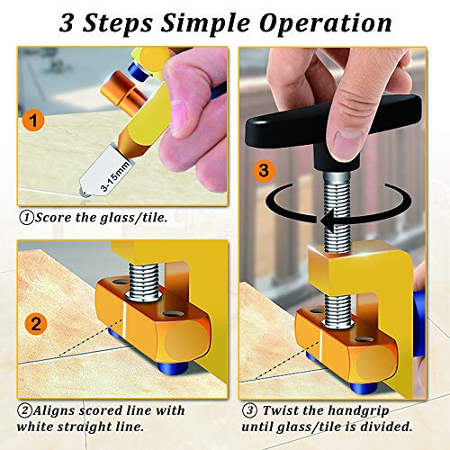2 in 1 Glass Cutting Tool-Glass Breaking Pliers and Glass Cutter, Mirror Cutting Kit, Tungsten Glass Cutting Knife for Ceramic, Glass and Mirror, Manual Tile Cutter with Glass Breaker