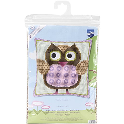 Vervaco Punto De Cruz Kit Cojin Decorativo SEÑORITA BÚHO Manualidades Adultos Decoracion Bordar Kit Principiantes Completo DIY Bordado Creativo Regalo ca. 40x40 cm Cross Stitch Embroidery