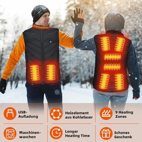 Beheizbare Weste,Beheizte Weste Damen/Herren,Winter Warm Draussen USB Aufladung Elektrische Heizweste Beheizbare Weste mit 9 Heizzonen,Beheizte Weste für Outdoor Motorrad Radfahren (M, Schwarz)