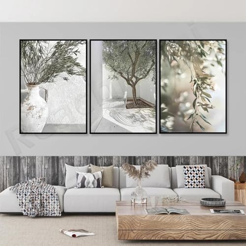 Toile de branches d'olivier sans cadre pour habiller un mur vide de salon moderne 3x 30x45cm