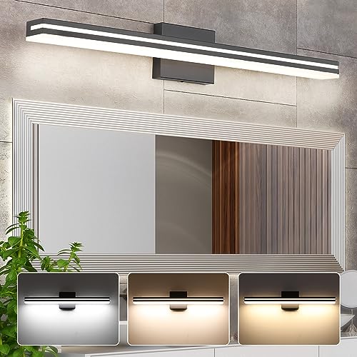 Image of SineRise LED Modern Bathroom Vanity Light Bar (32-Inch, 3000K /4000K /6000K), Matte Black Dimmable Modern Acrylic Bathroom Wall Lighting Fixtures Over Mirror